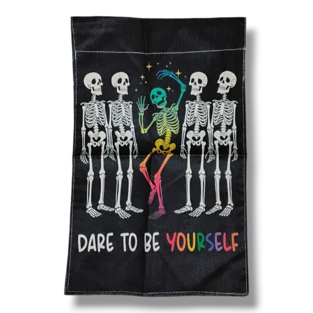 All Season Colorful Skeleton Garden Flag - Black and Multicolor